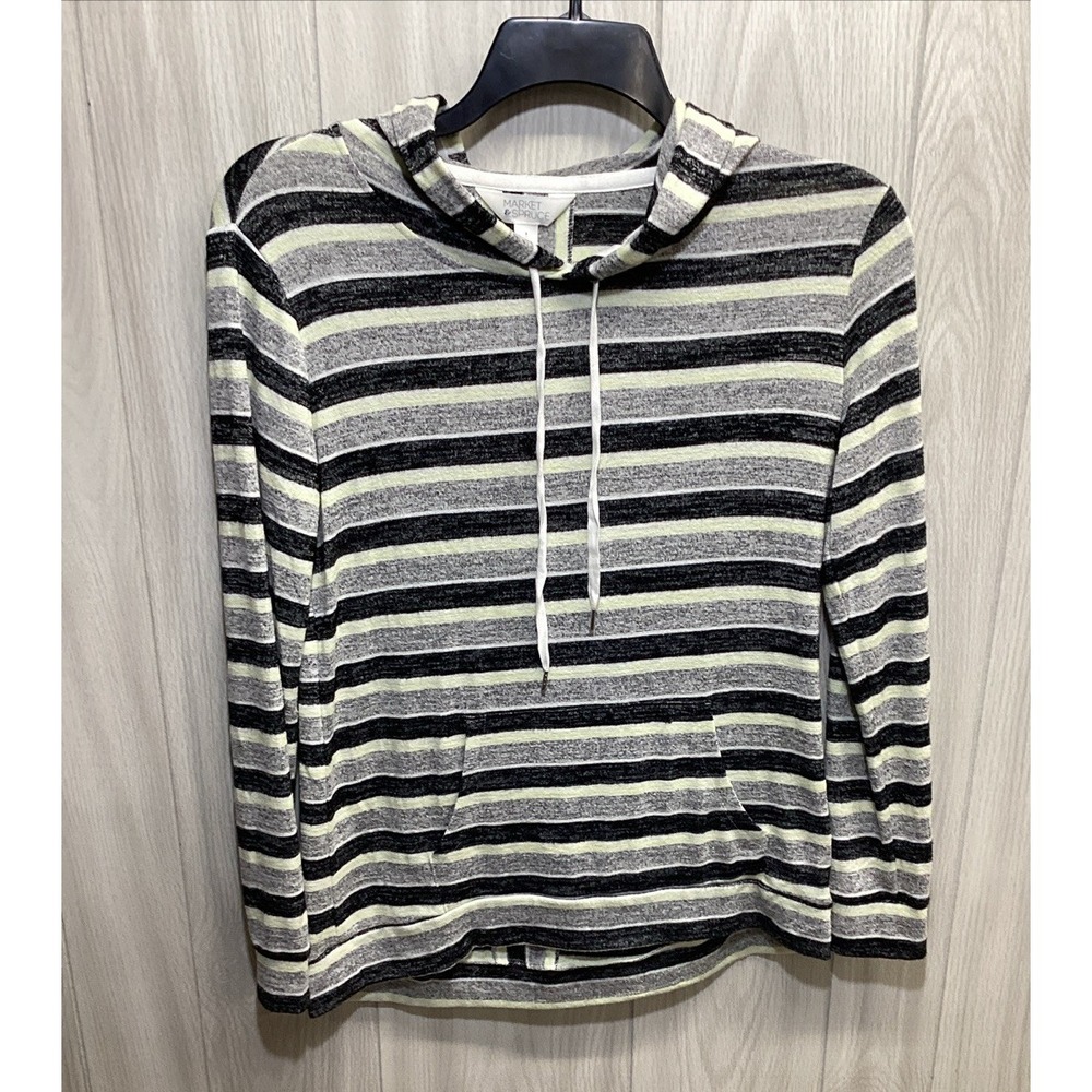 MARKET & SPRUCE Women's (Size S)‎ Long Sleeve Hooded Shirt Striped Pockets